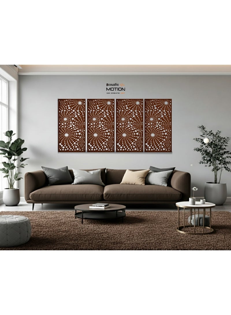 أكويستك موشان لوحات جدارية خشبية من خشب MDF من ACOUSTIC MOTION®، تصميم NEXUS مع شريط لاصق مزدوج الوجه، لون بني عصري، مناسبة للمنزل، غرفة المعيشة، غرفة النوم، المكتب والفندق، 25×50×0.5 سم، طقم من 4 قطع - Image 3